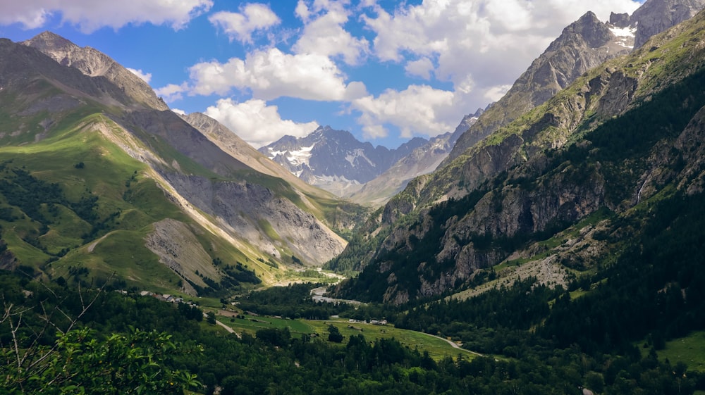 a valley between mountains