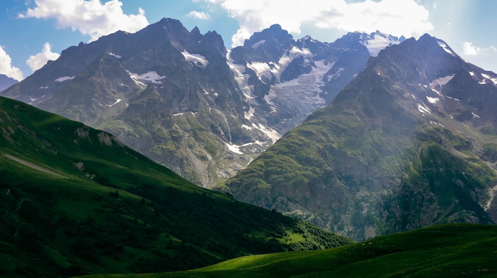 a mountain range with snow