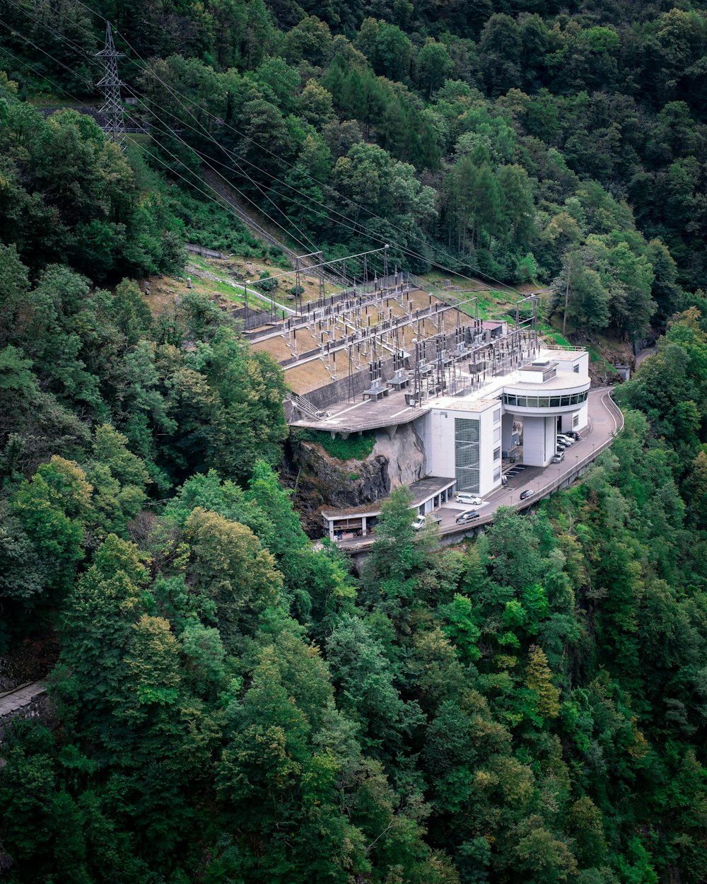 a building surrounded by trees