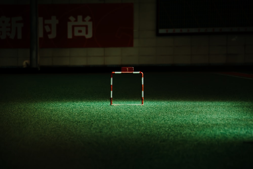 a red goal in a field