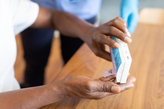 a person holding a card