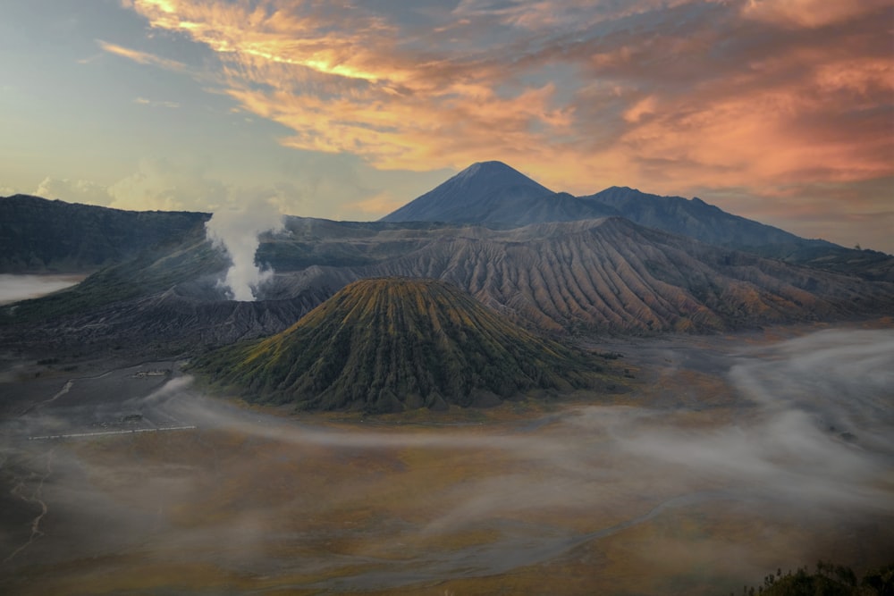 Mount Bromo with clouds around it