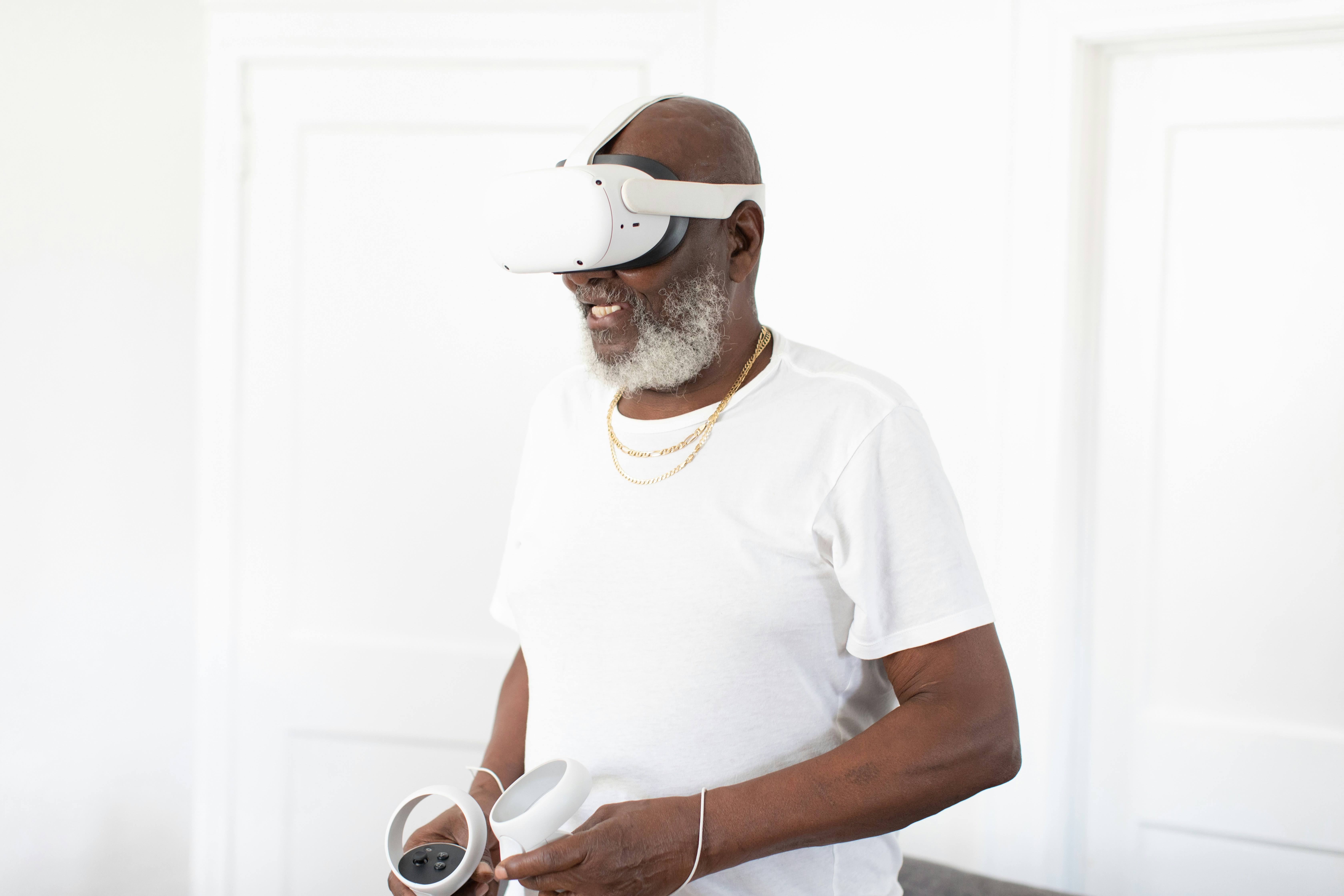 a man wearing a white mask