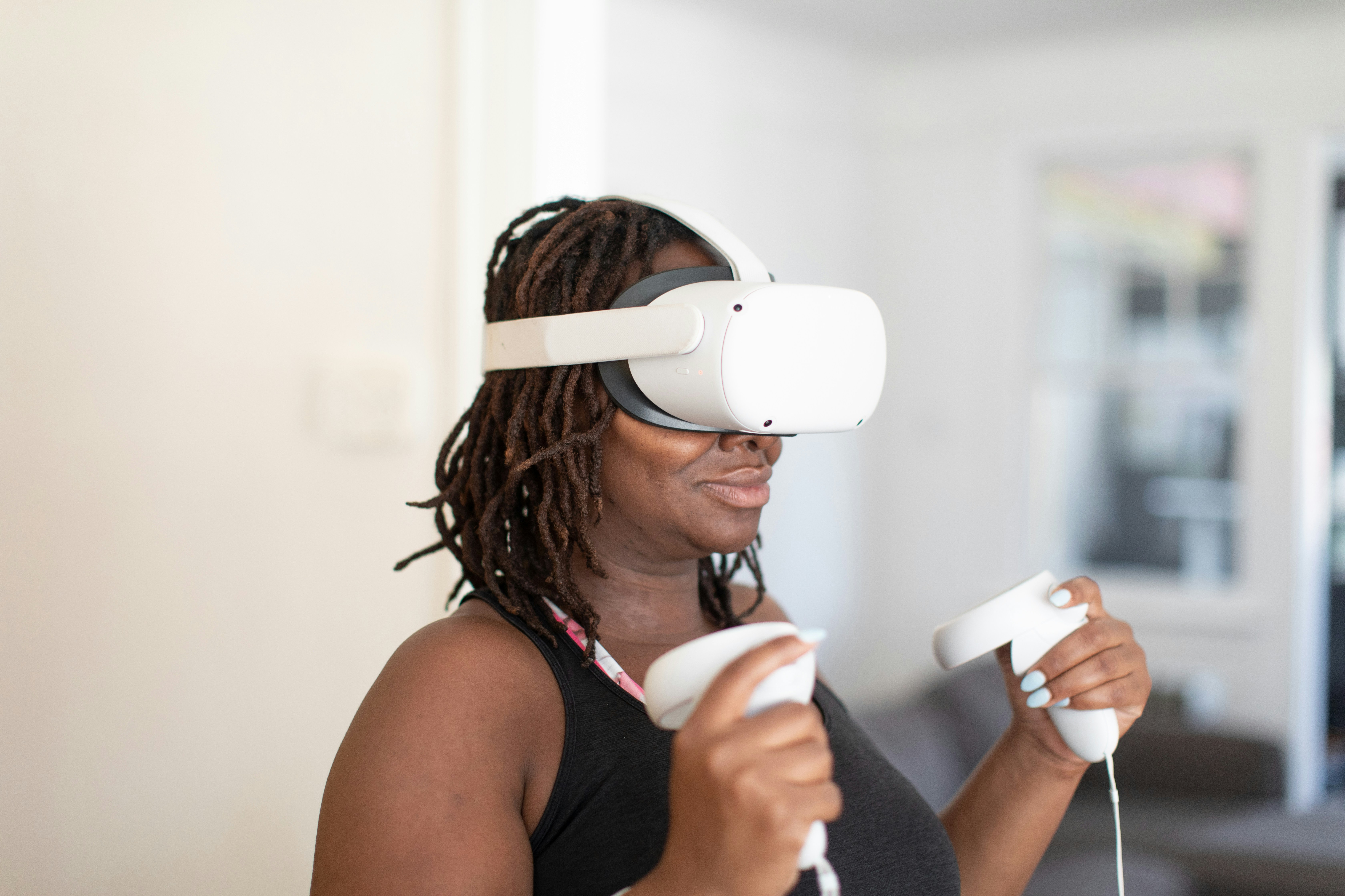 a woman wearing a vr headset