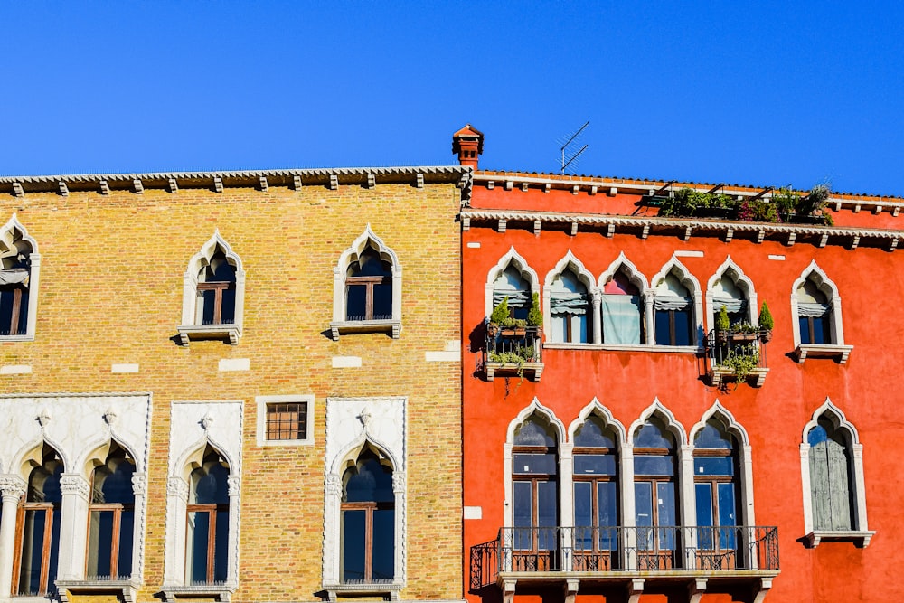 a building with a red and white exterior