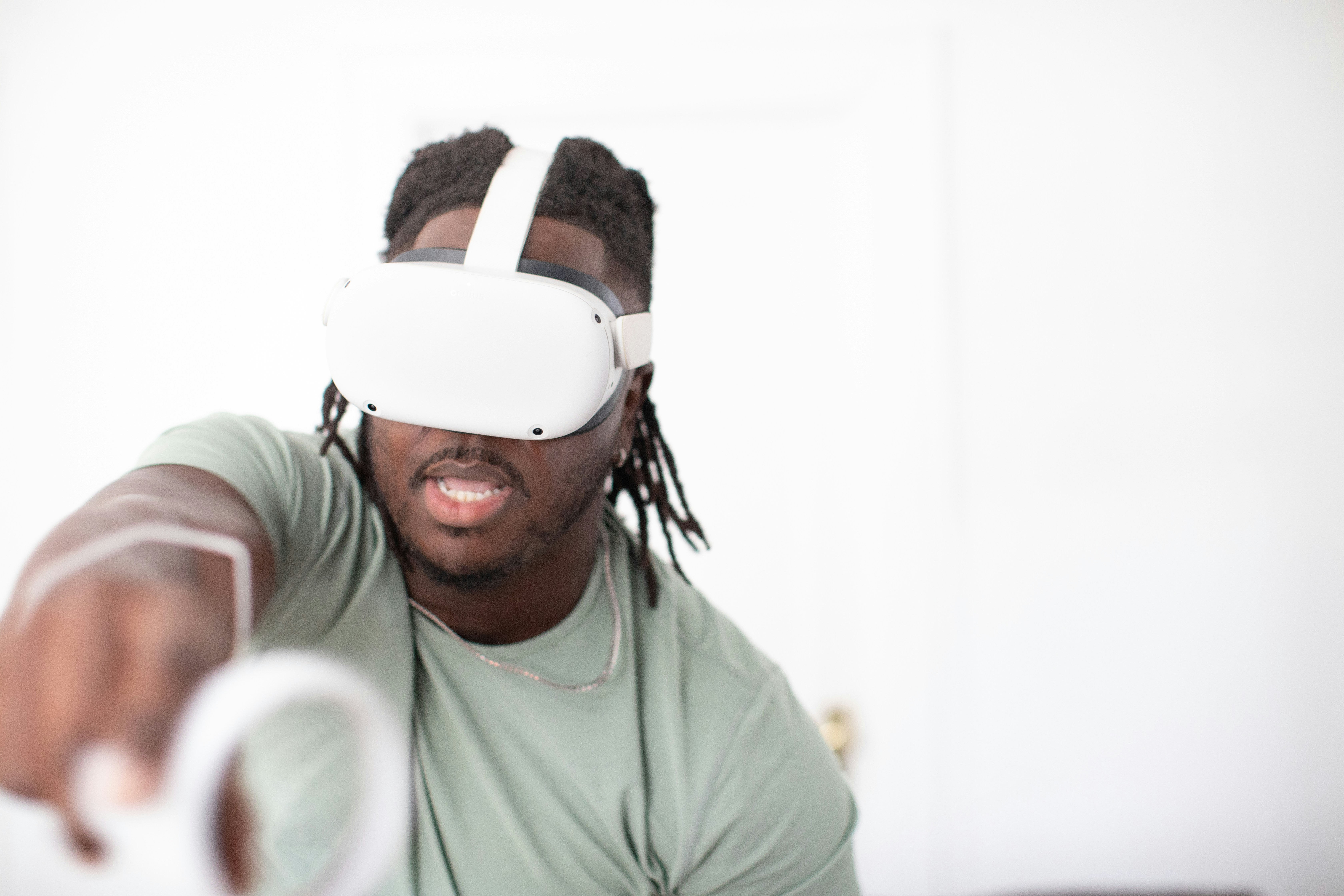 a man wearing a white mask