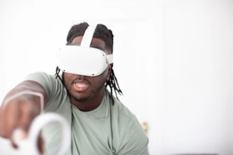 a man wearing a white mask