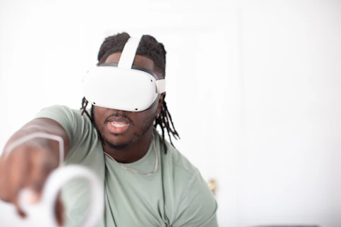 a man wearing a white mask