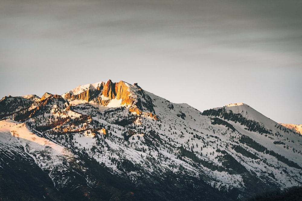 a snowy mountain with a cloudy sky