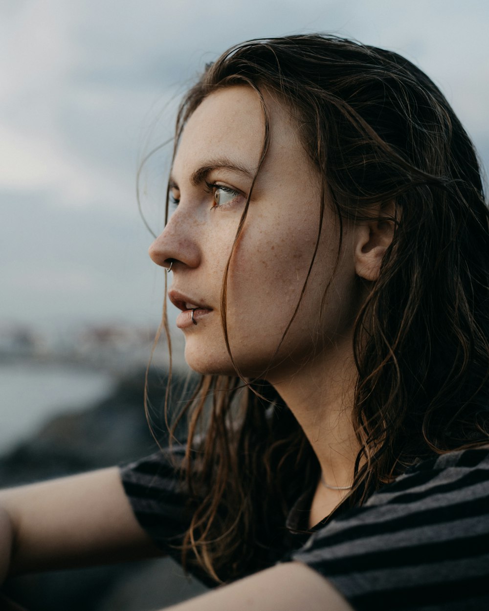 a woman with long hair