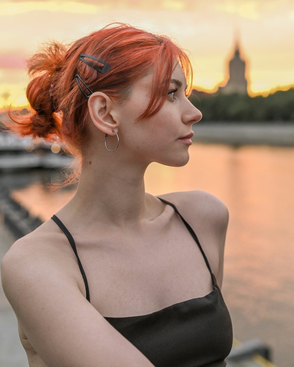 a woman with red hair