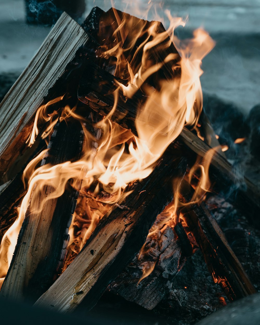 a close-up of a fire