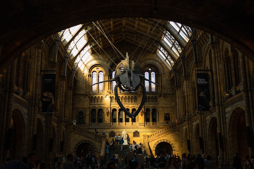 a large clock in a large building