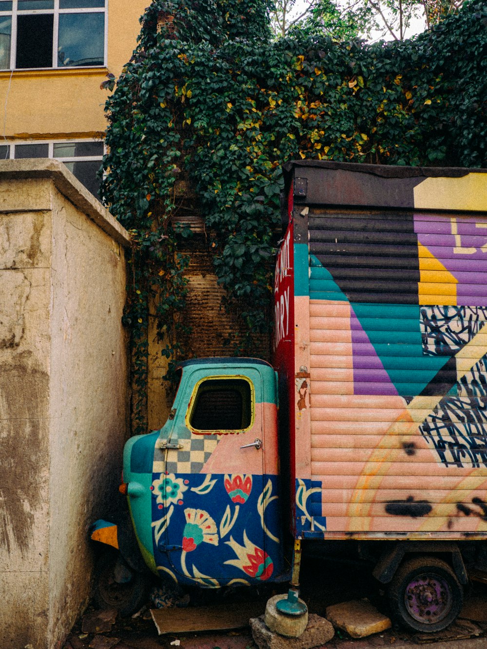 a truck with graffiti on it