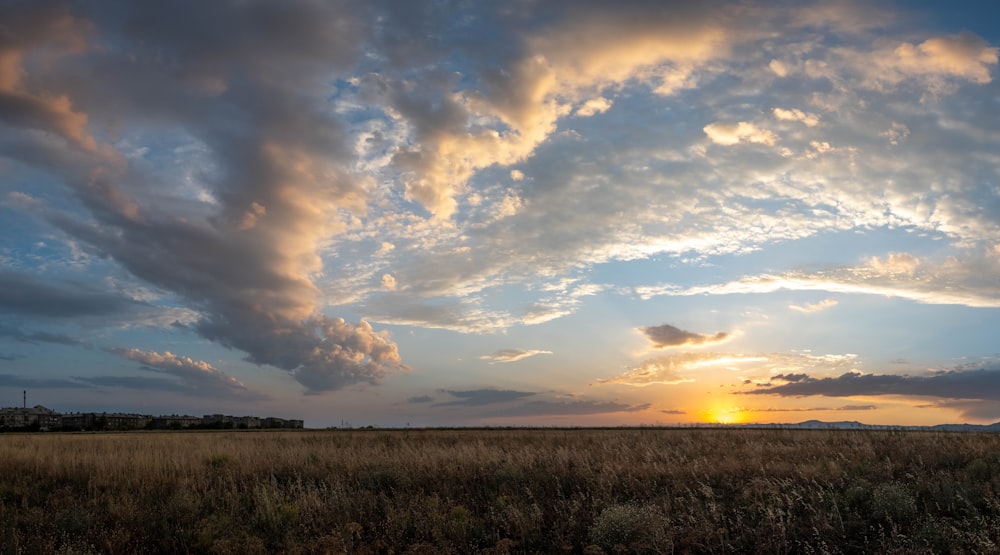 a field with a cloudy sky