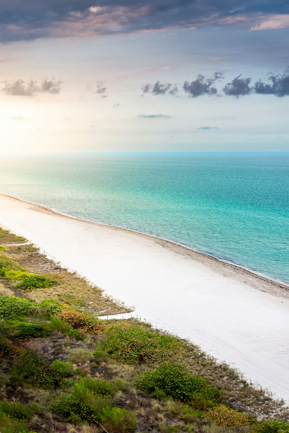 a beach with a body of water