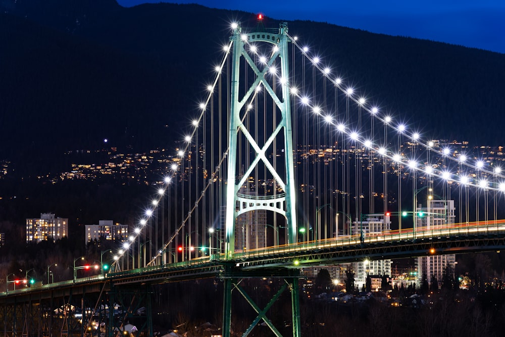 a bridge with lights at night