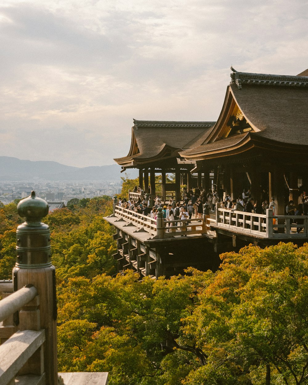 Kiyomizu-dera with a large deck and many people on it