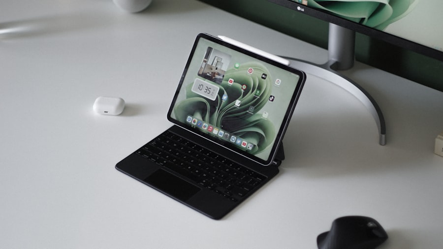 Modern iPad tablet on minimalist desk setup