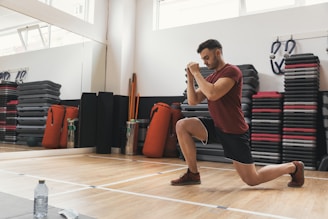 a woman squatting on the floor