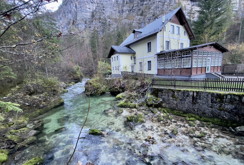 a house with a stream running through it