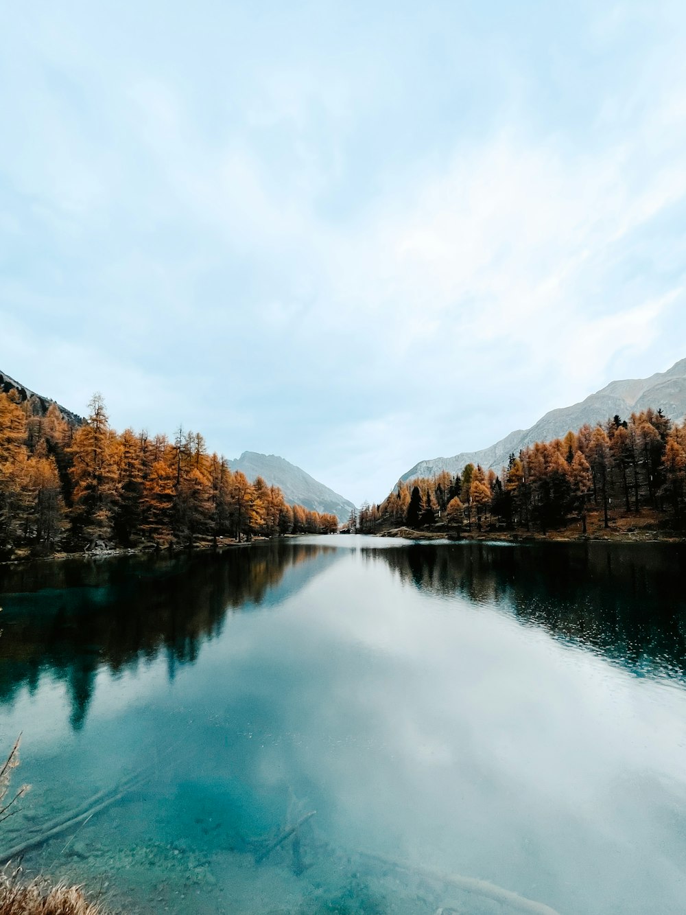 a lake surrounded by trees and mountains