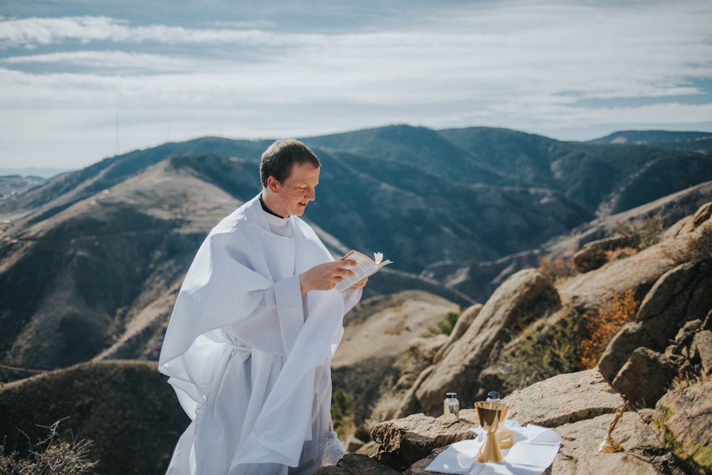 a man in a white robe