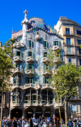 a building with a colorful roof