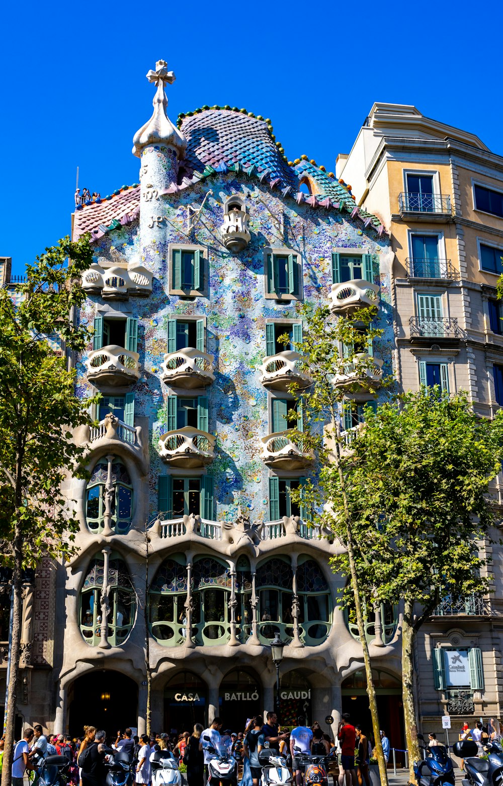 a building with a colorful roof