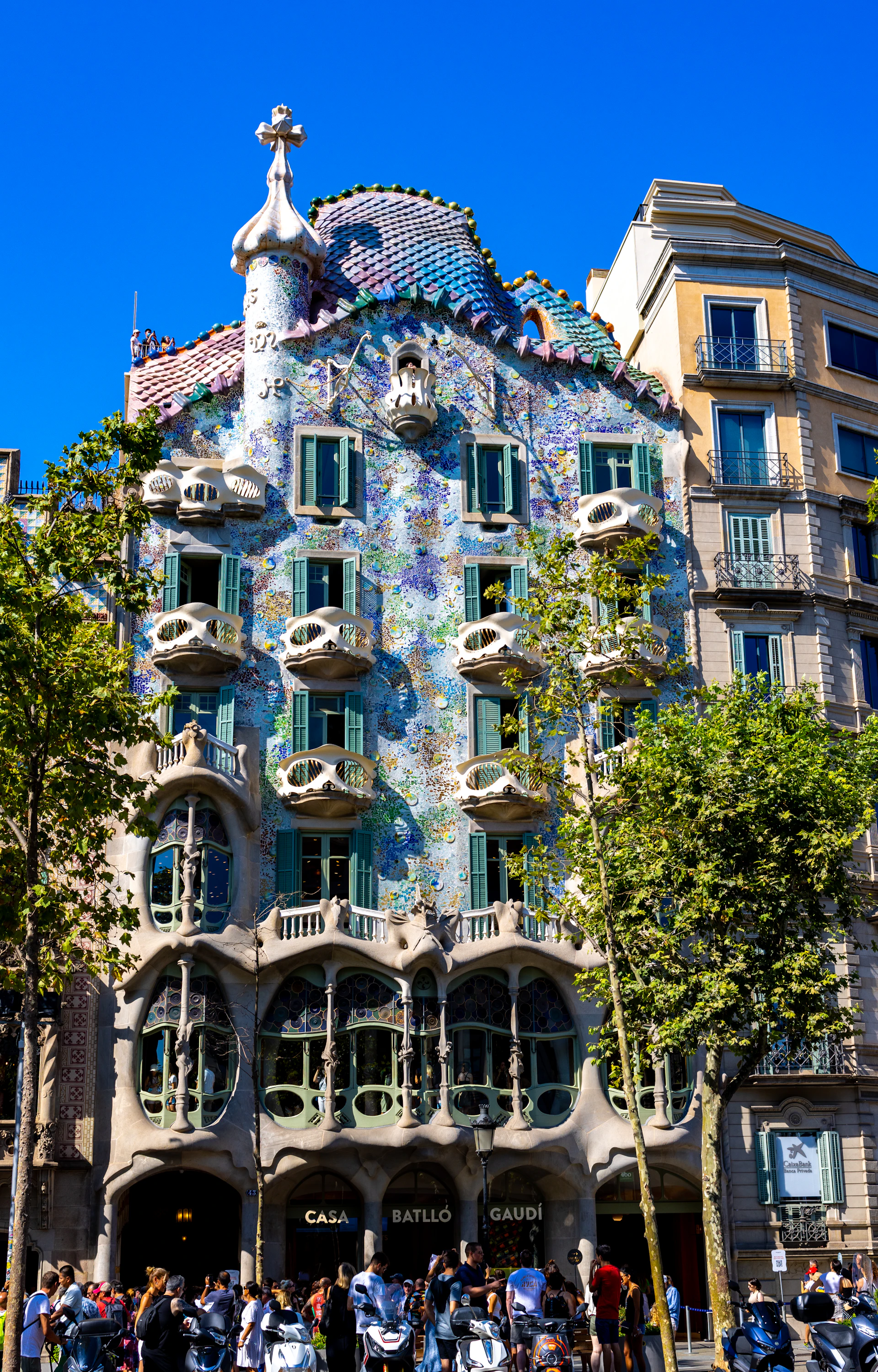 Casa Batlló's colorful curving facade, one of Gaudí's landmark buildings in Barcelona