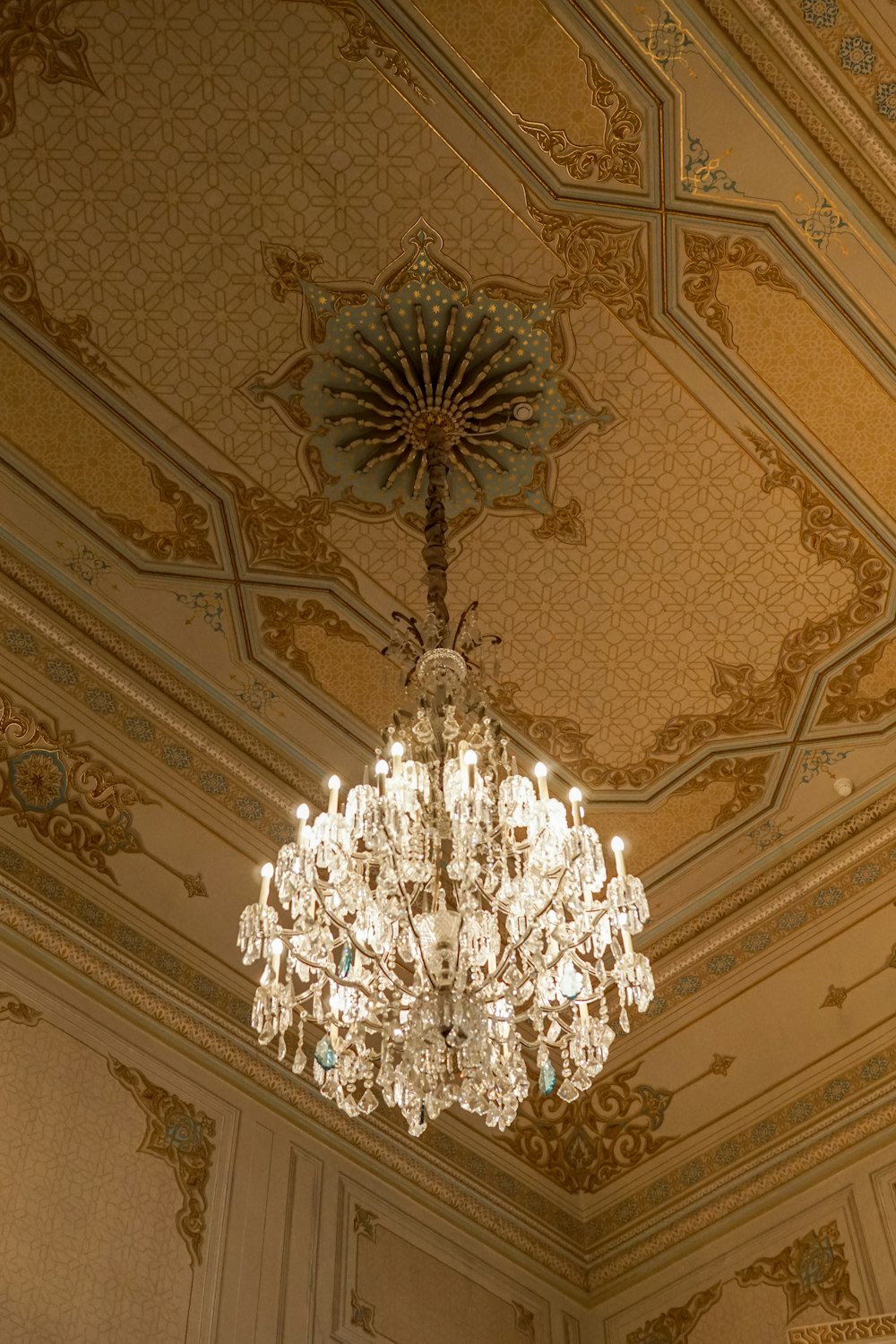 a chandelier from a ceiling