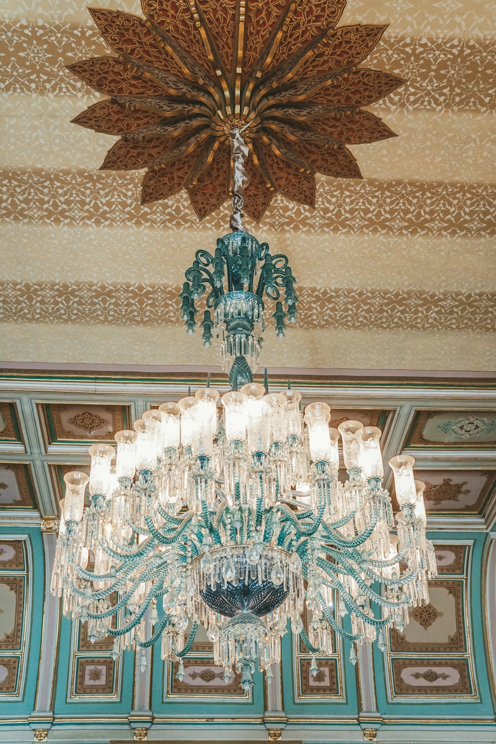 a chandelier from a ceiling