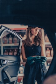 a woman in a black dress