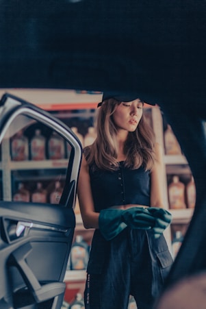 a woman in a black dress