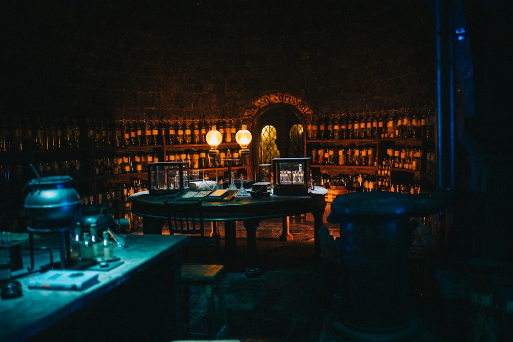 a bar with tables and chairs