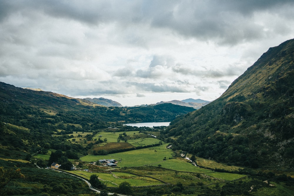 a valley with a river running through it