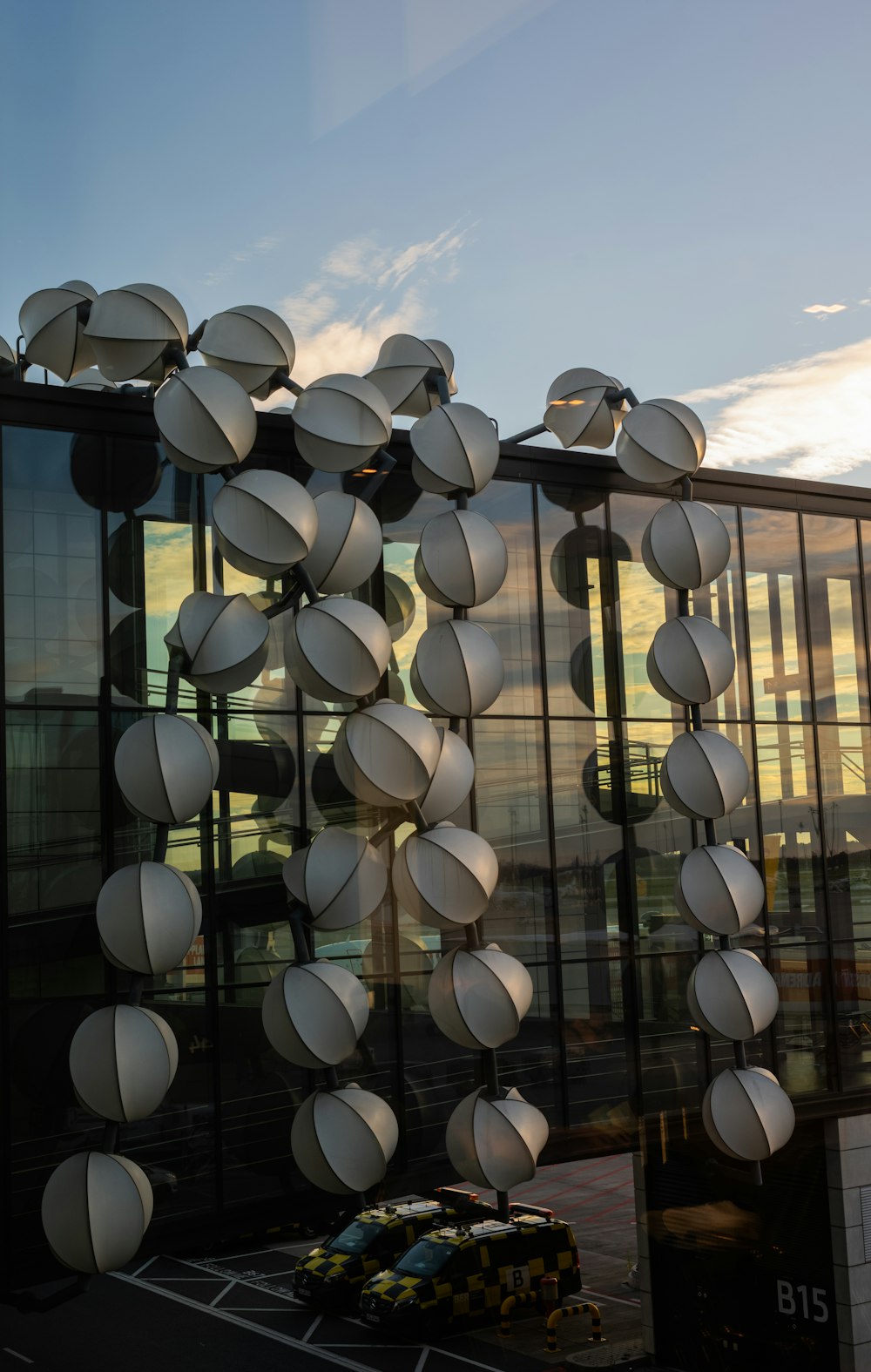 a building with many light fixtures