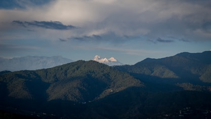 a mountain range with clouds