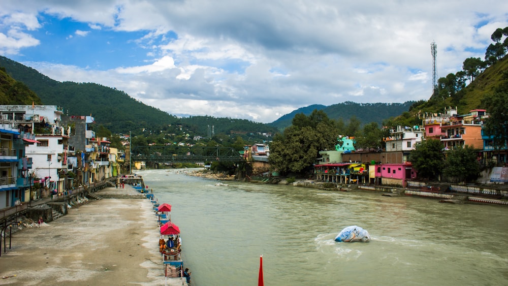 a body of water with buildings along it