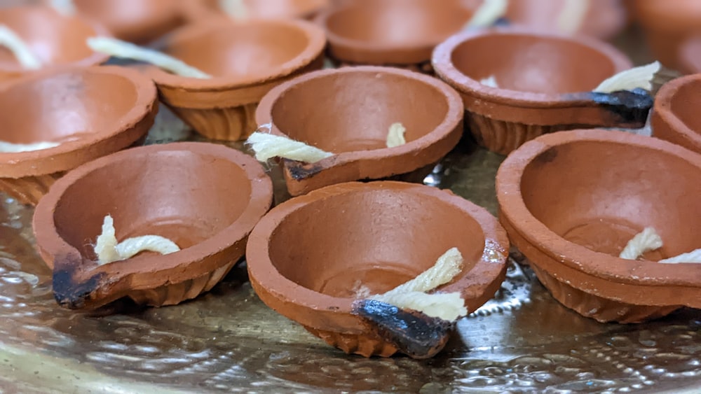 a group of brown and white objects