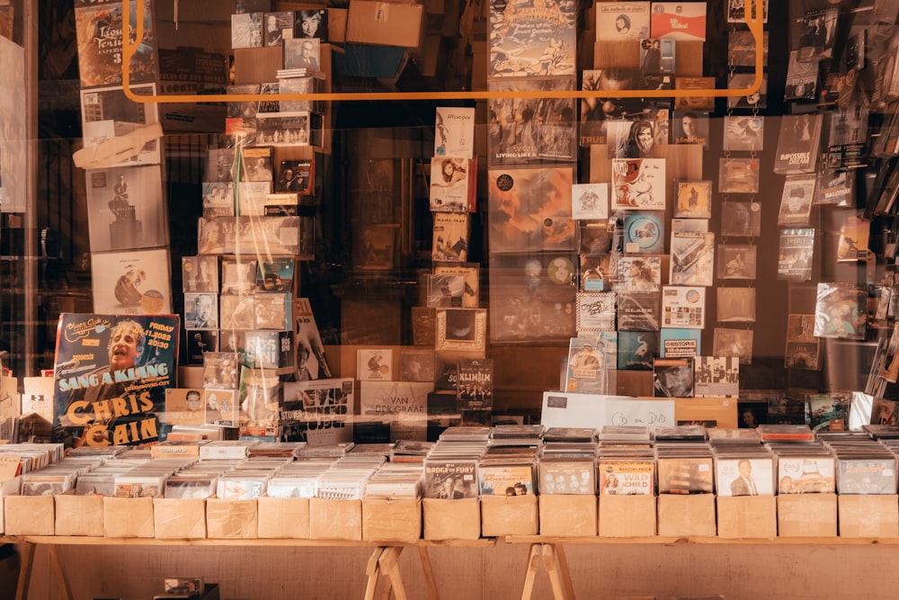 a store with many boxes of books