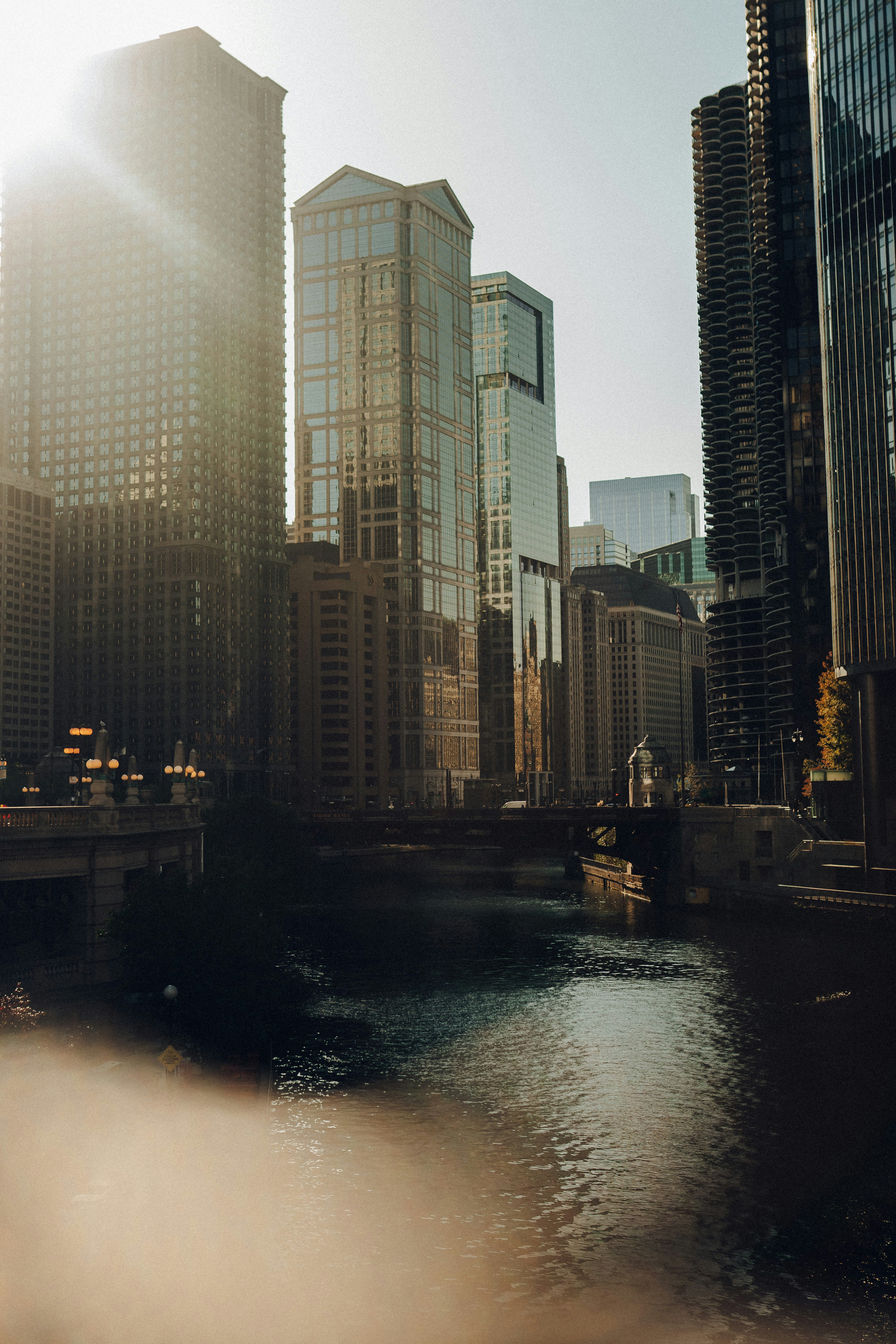 a river with tall buildings