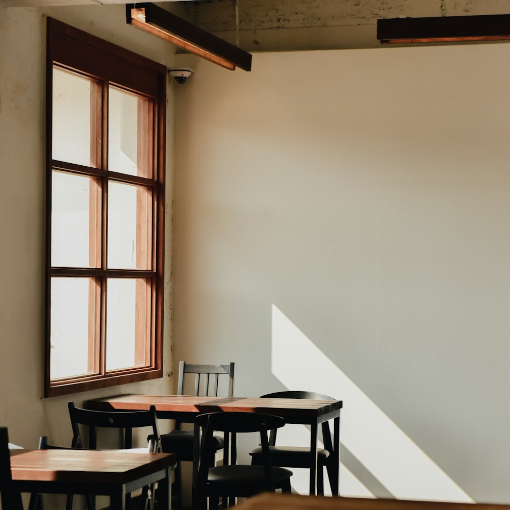 a room with tables and chairs