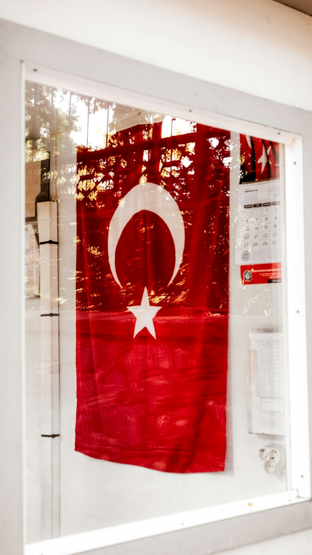 a window with a flag