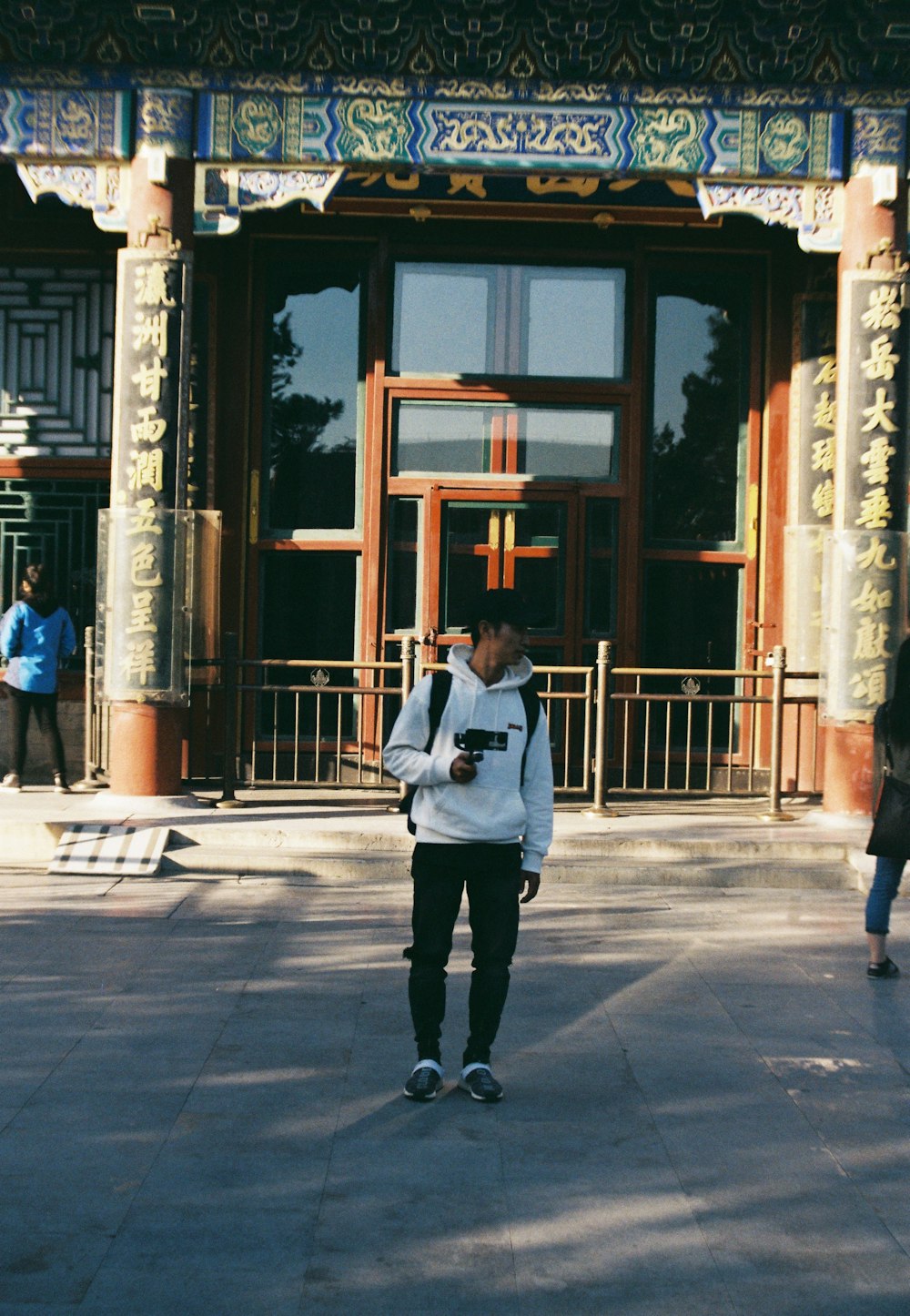 a person standing outside a building