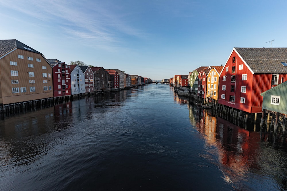 a body of water with buildings along it