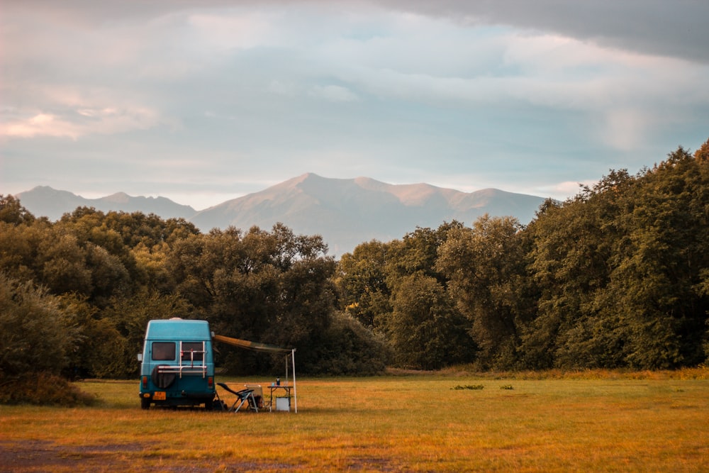 a truck parked in a field