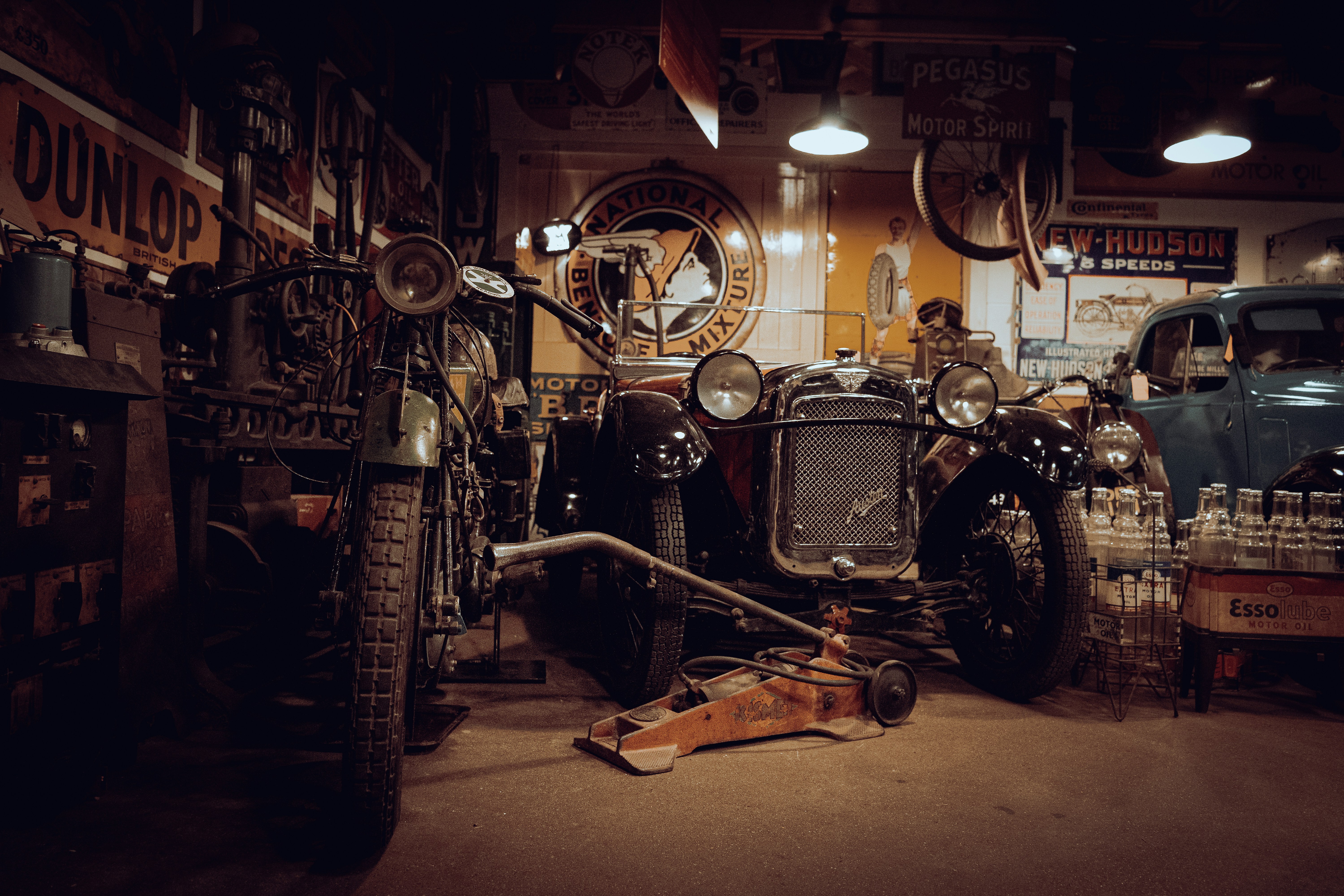 an old car in a garage