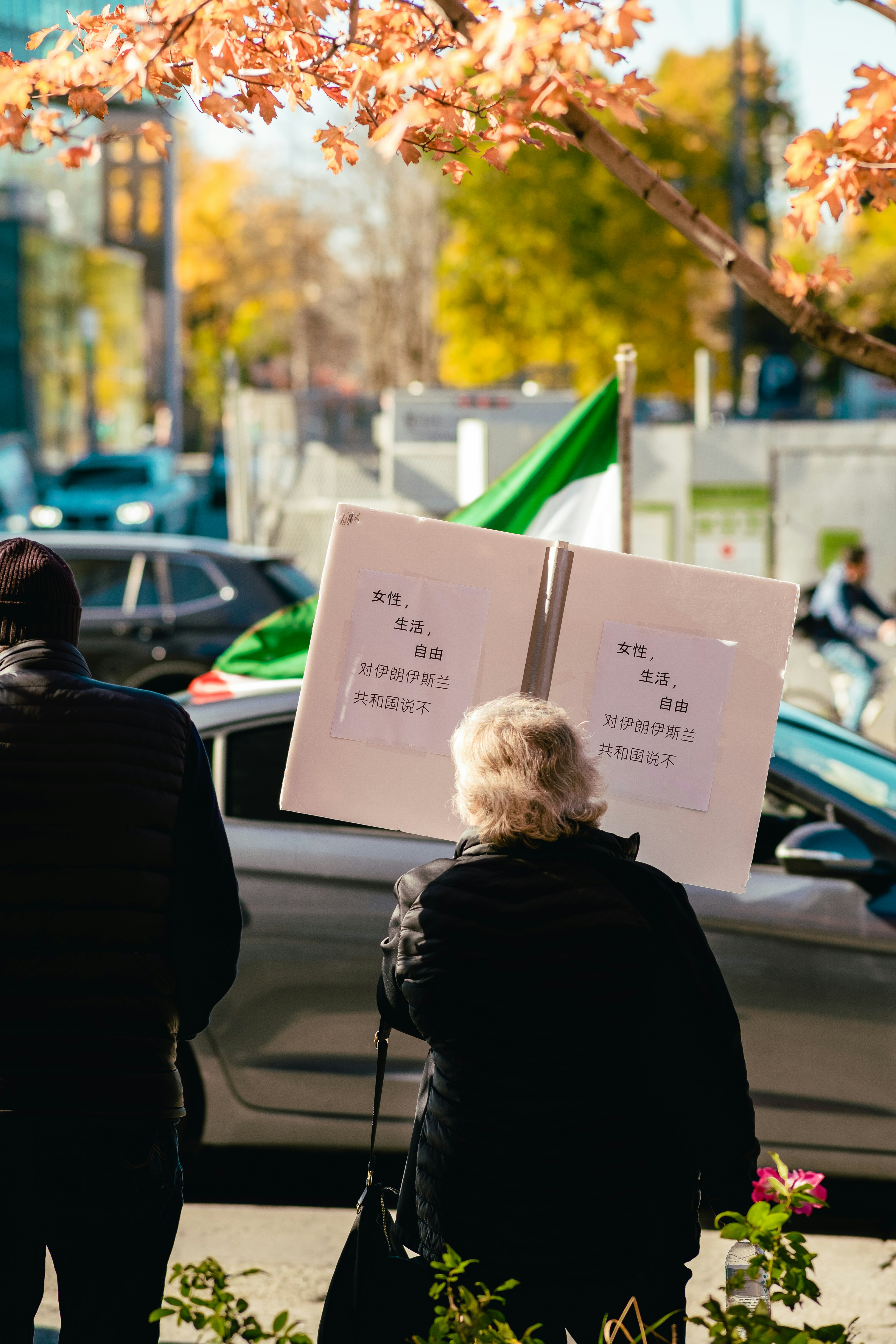a person carrying a sign
