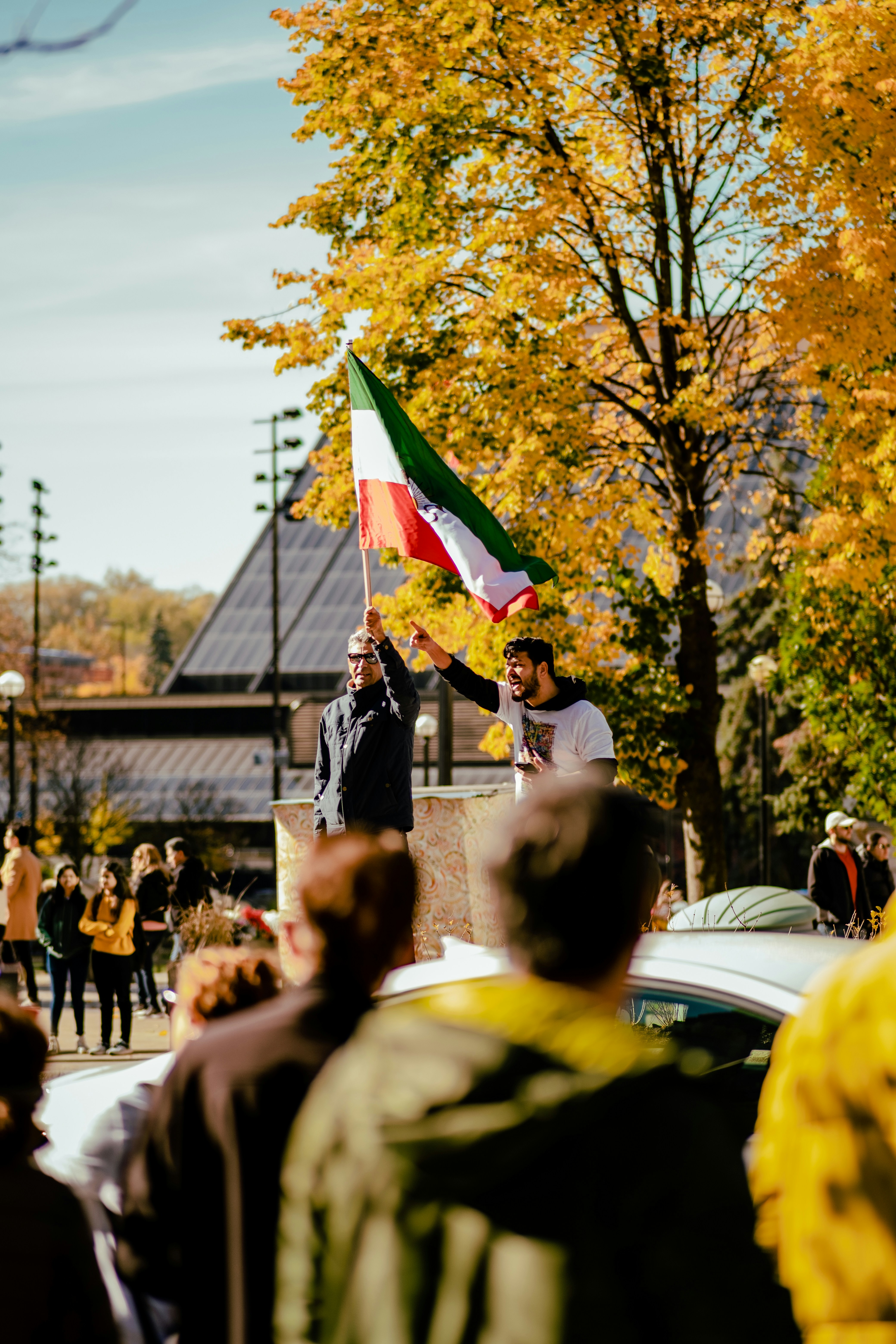 a man holding a flag
